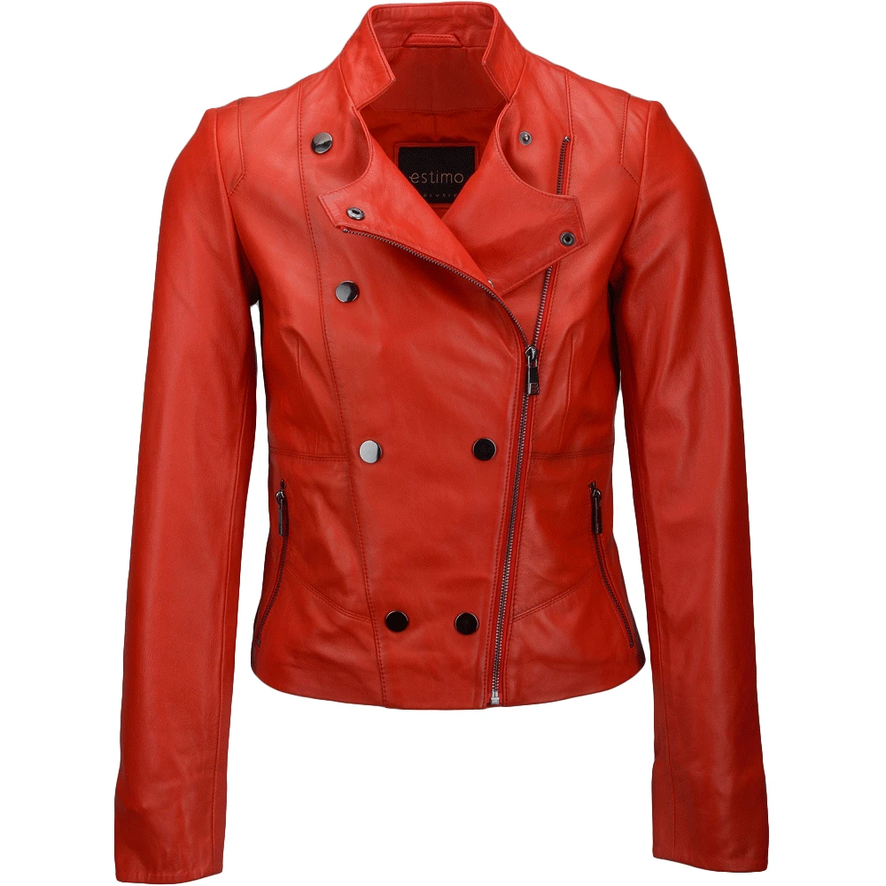 Vegetable Tanned Leather Biker Jacket Red : Rosabel