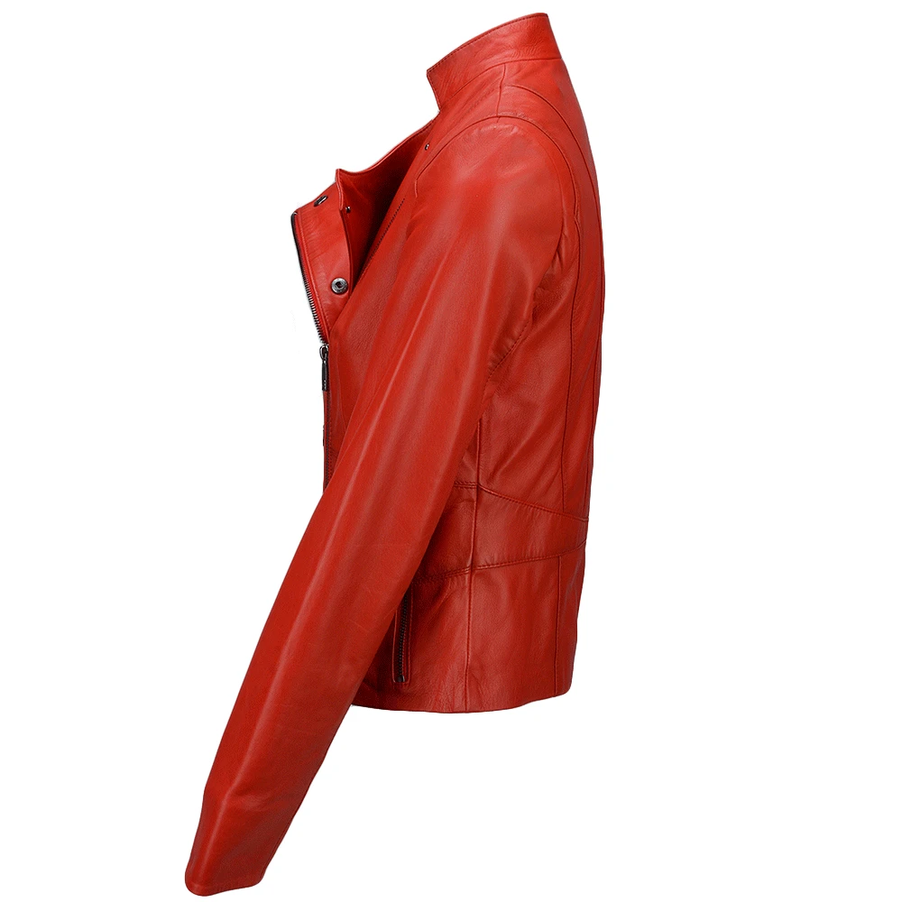 Vegetable Tanned Leather Biker Jacket Red : Rosabel - Image 2