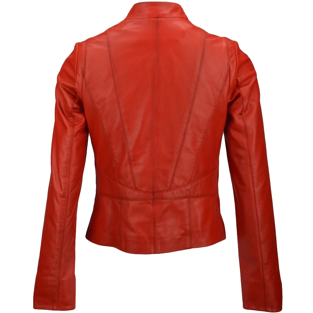 Vegetable Tanned Leather Biker Jacket Red : Rosabel - Image 3