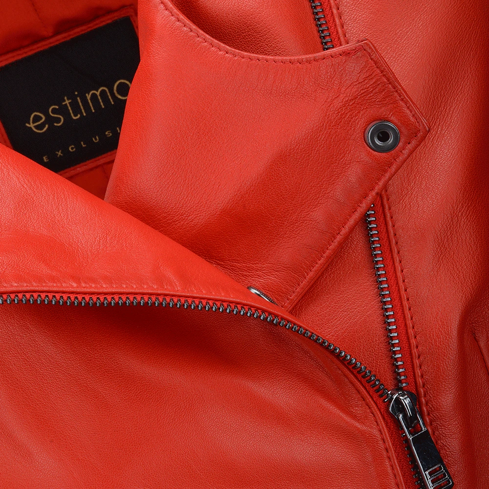 Vegetable Tanned Leather Biker Jacket Red : Rosabel - Image 5