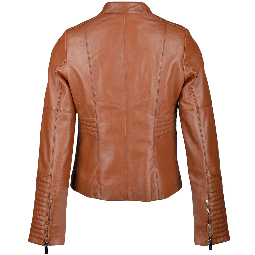 Vegetable Tanned Leather Biker Jacket Tan : Ballerina - Image 3