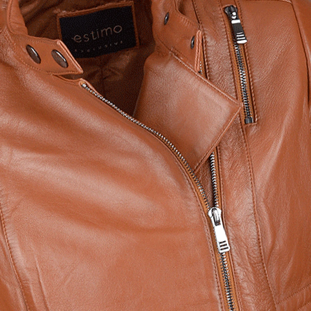 Vegetable Tanned Leather Biker Jacket Tan : Ballerina - Image 5