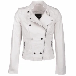 Vegetable Tanned Leather Biker Jacket White : Rosabel