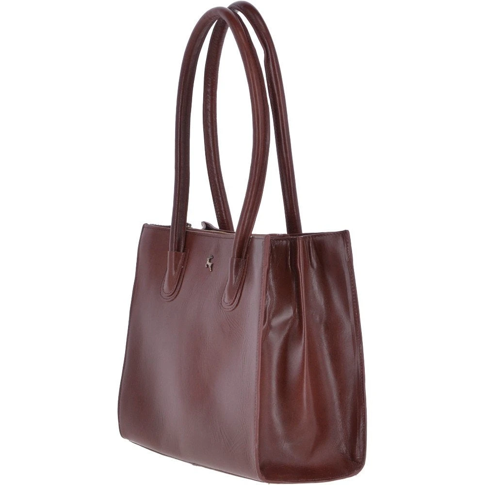 Vegetable Tanned Leather Two Section With Mid Purse Bag Chestnut : V-26 - Image 3