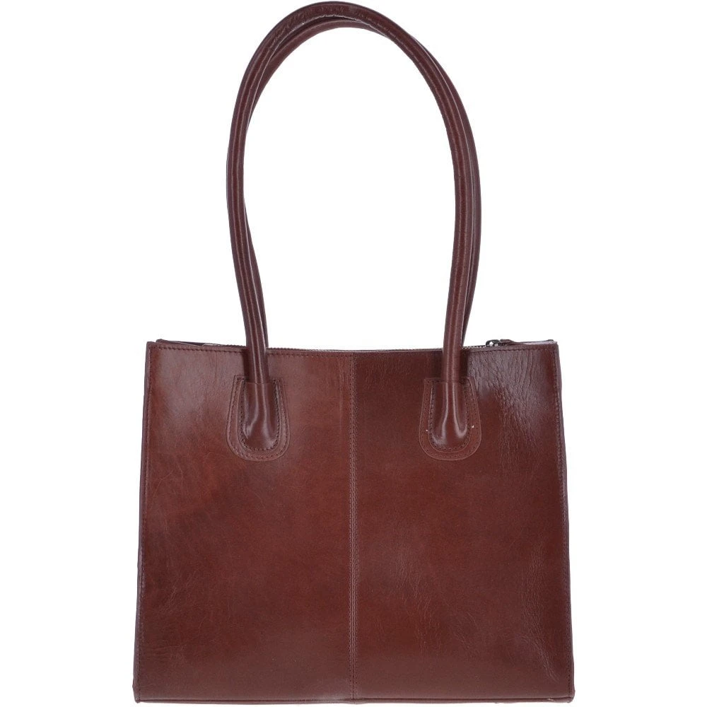 Vegetable Tanned Leather Two Section With Mid Purse Bag Chestnut : V-26 - Image 4