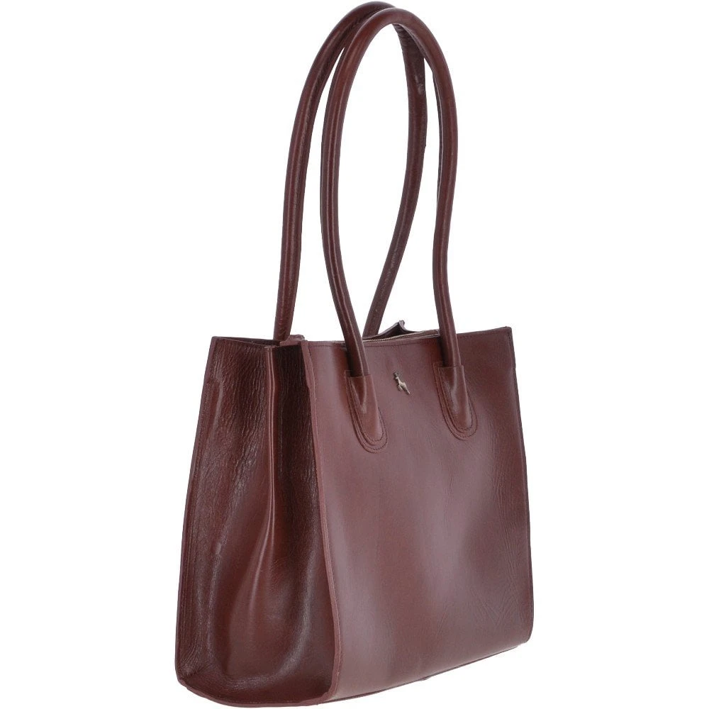 Vegetable Tanned Leather Two Section With Mid Purse Bag Chestnut : V-26 - Image 5