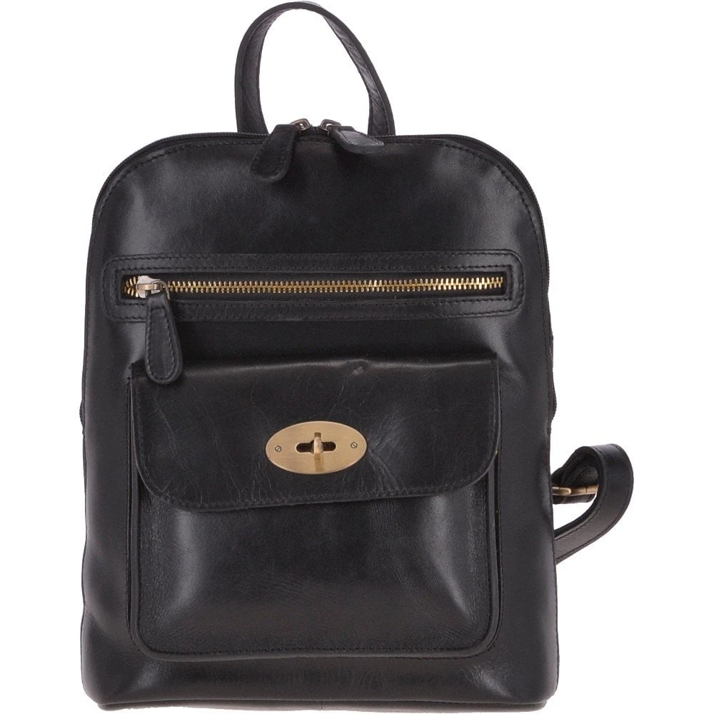 Vegetable Tanned Small Leather Backpack Black : V-25