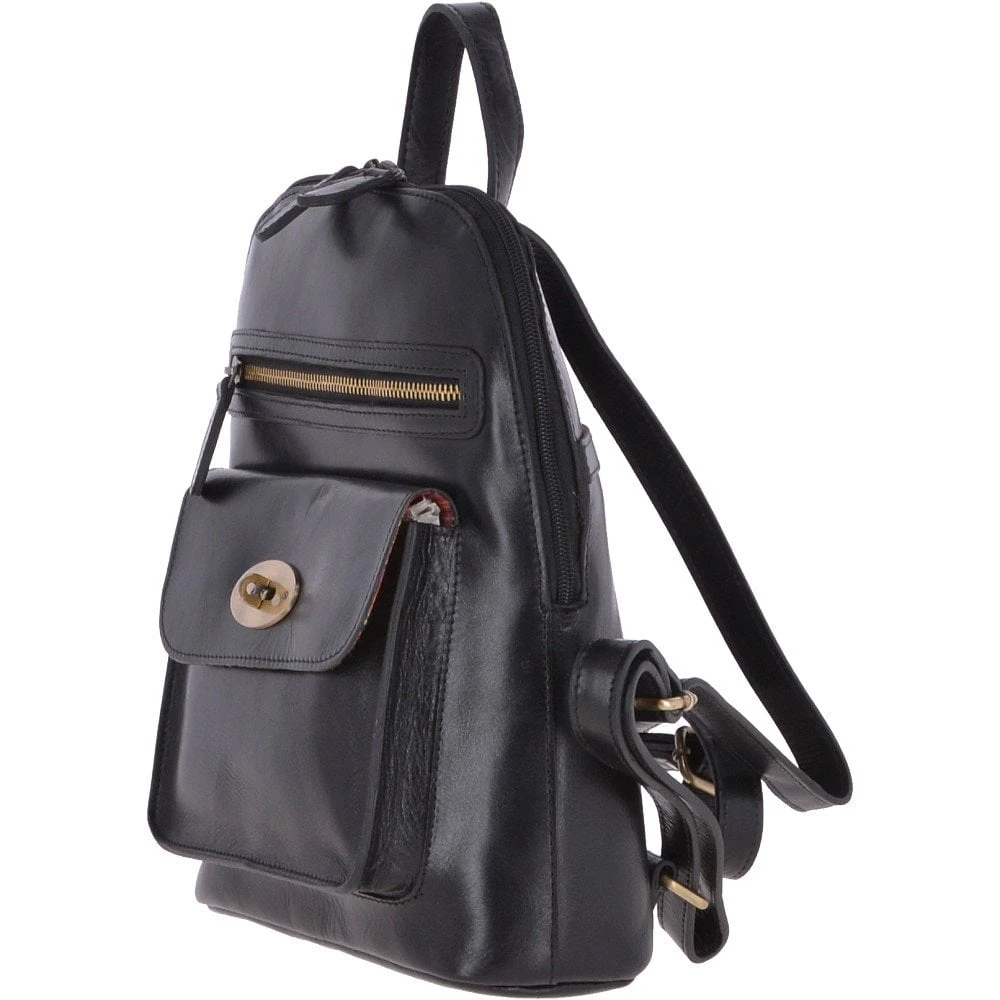 Vegetable Tanned Small Leather Backpack Black : V-25 - Image 2