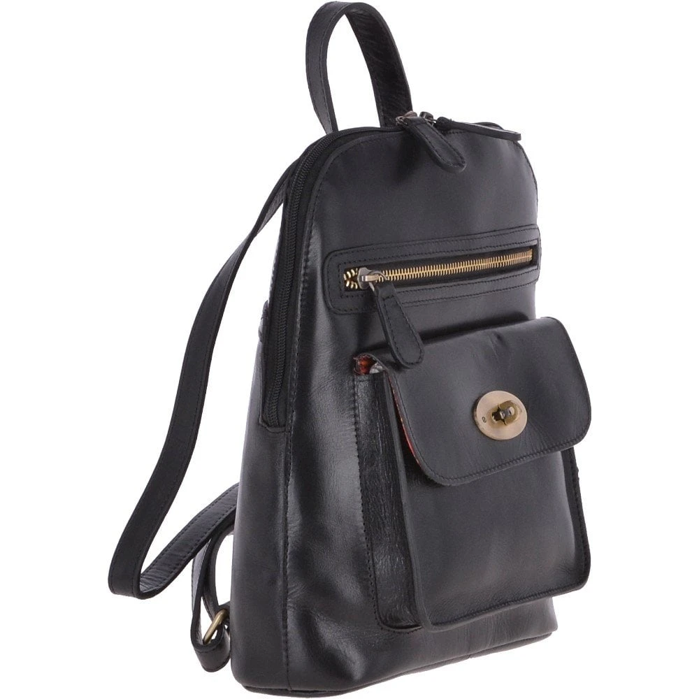 Vegetable Tanned Small Leather Backpack Black : V-25 - Image 4