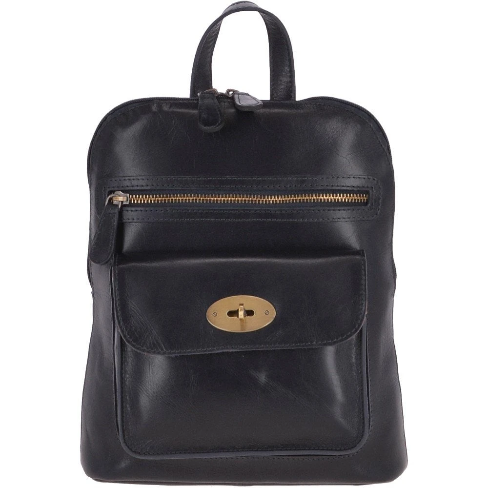 Vegetable Tanned Small Leather Backpack Navy : V-25