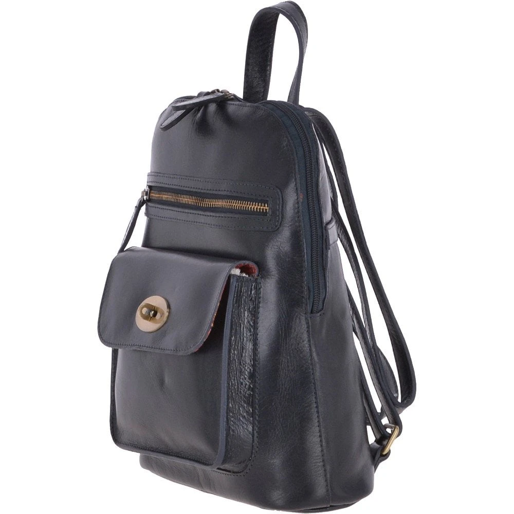 Vegetable Tanned Small Leather Backpack Navy : V-25 - Image 2