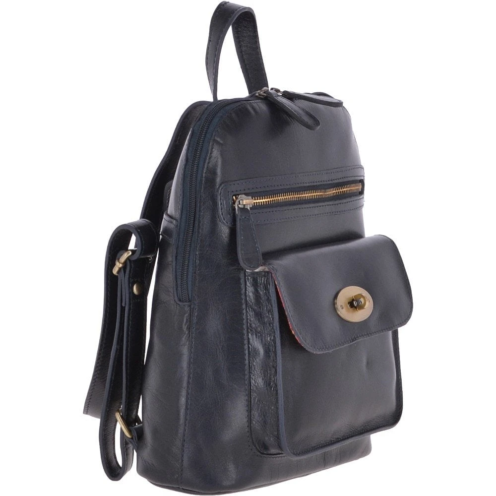 Vegetable Tanned Small Leather Backpack Navy : V-25 - Image 4