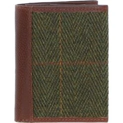 Versatile Leather X Tweed RFID Secure Wallet Tan/Green Check: TW-17-010-TGNH