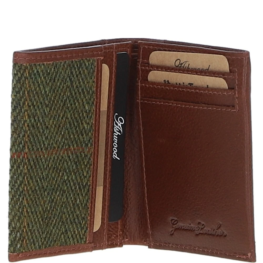 Versatile Leather X Tweed RFID Secure Wallet Tan/Green Check: TW-17-010-TGNH - Image 2