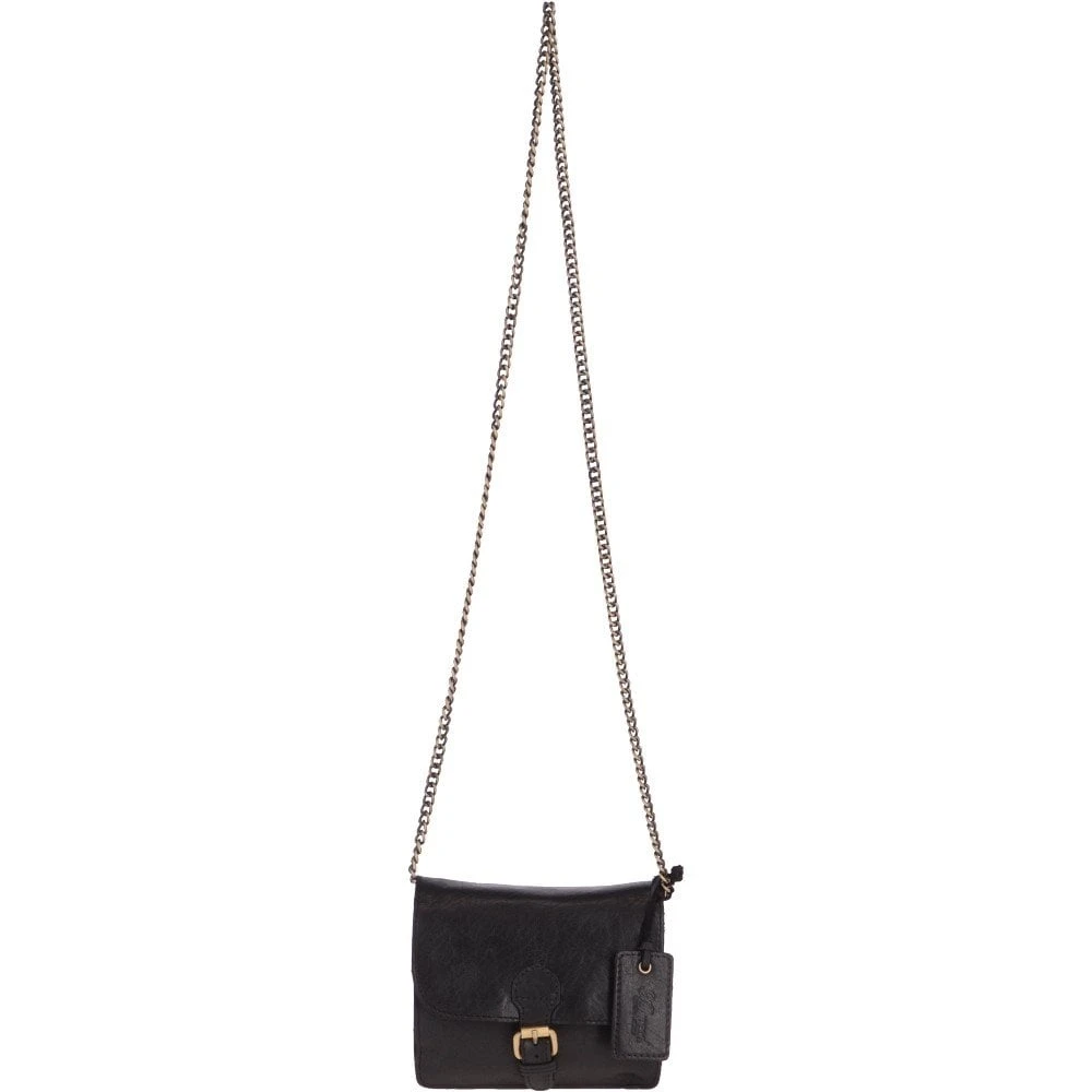 Vintage Mini Leather Cross Body Shoulder Bag With Chain Strap Black – G27