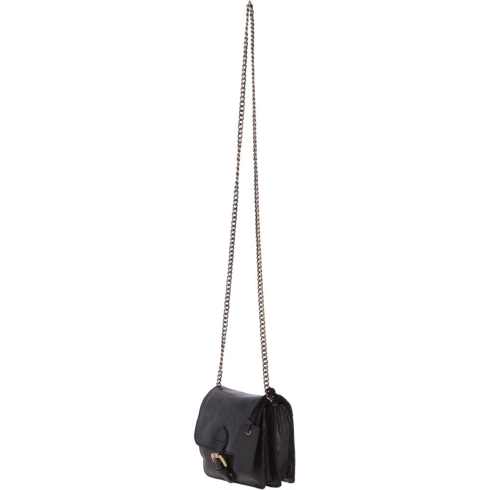 Vintage Mini Leather Cross Body Shoulder Bag With Chain Strap Black – G27 - Image 2