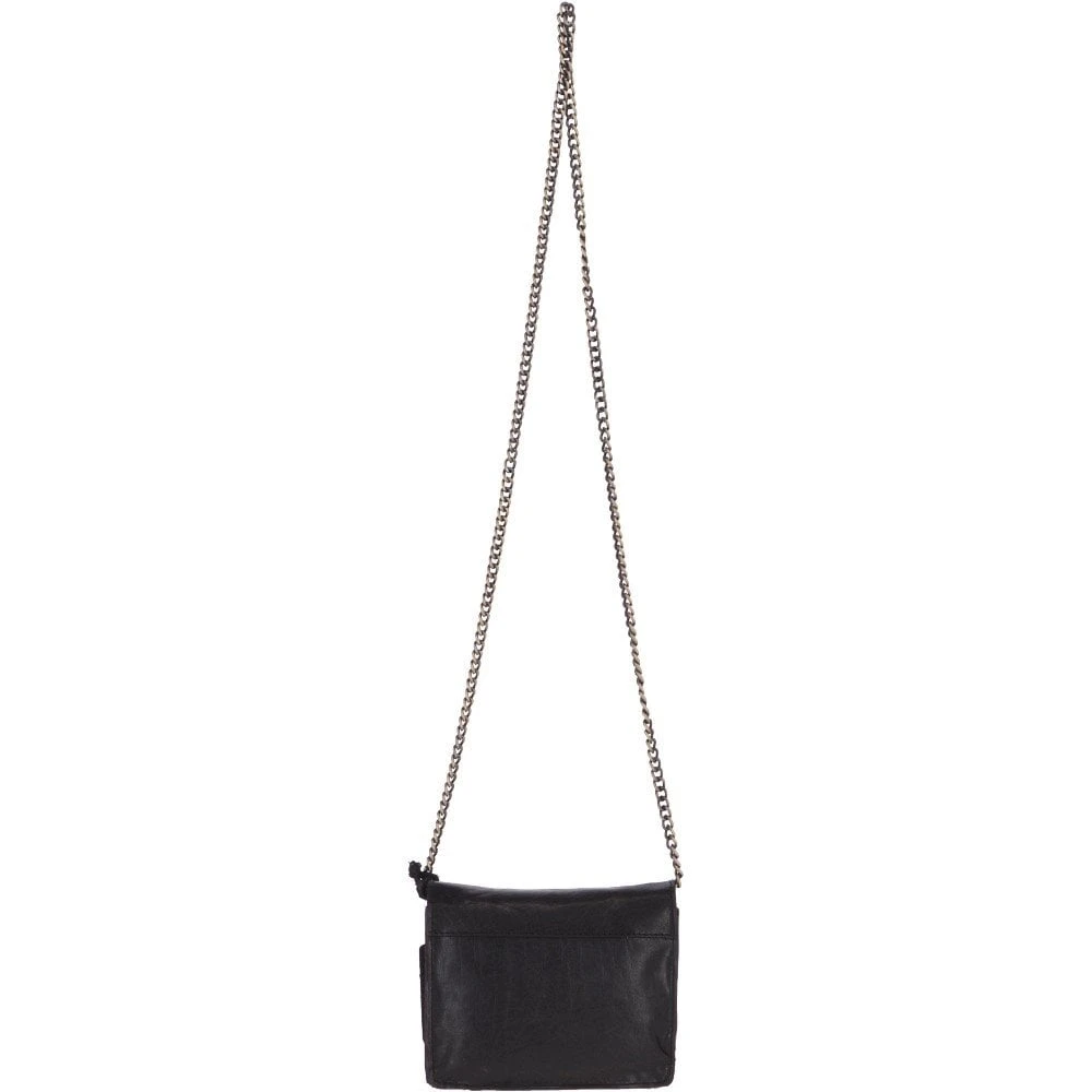 Vintage Mini Leather Cross Body Shoulder Bag With Chain Strap Black – G27 - Image 3