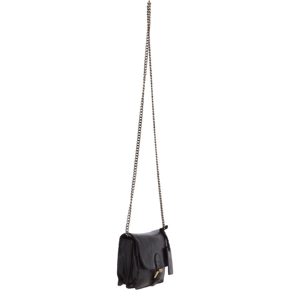 Vintage Mini Leather Cross Body Shoulder Bag With Chain Strap Black – G27 - Image 4
