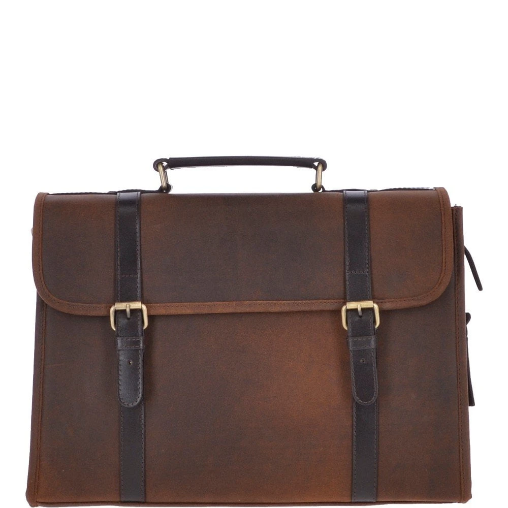 Vintage Oily Hunter Leather Briefcase Brown: Walter