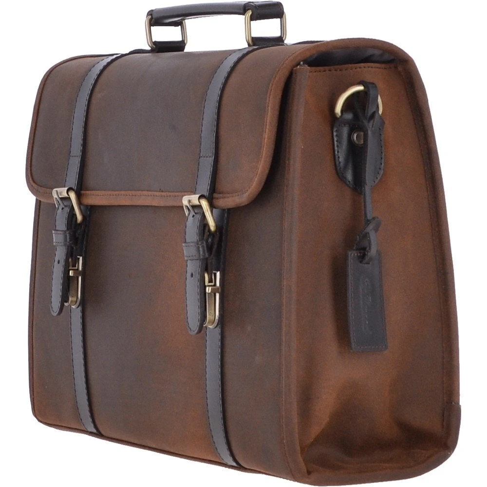 Vintage Oily Hunter Leather Briefcase Brown: Walter - Image 2