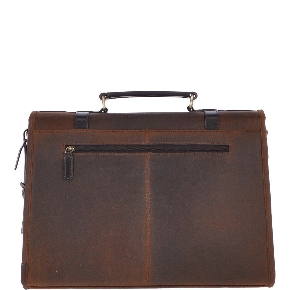 Vintage Oily Hunter Leather Briefcase Brown: Walter - Image 4