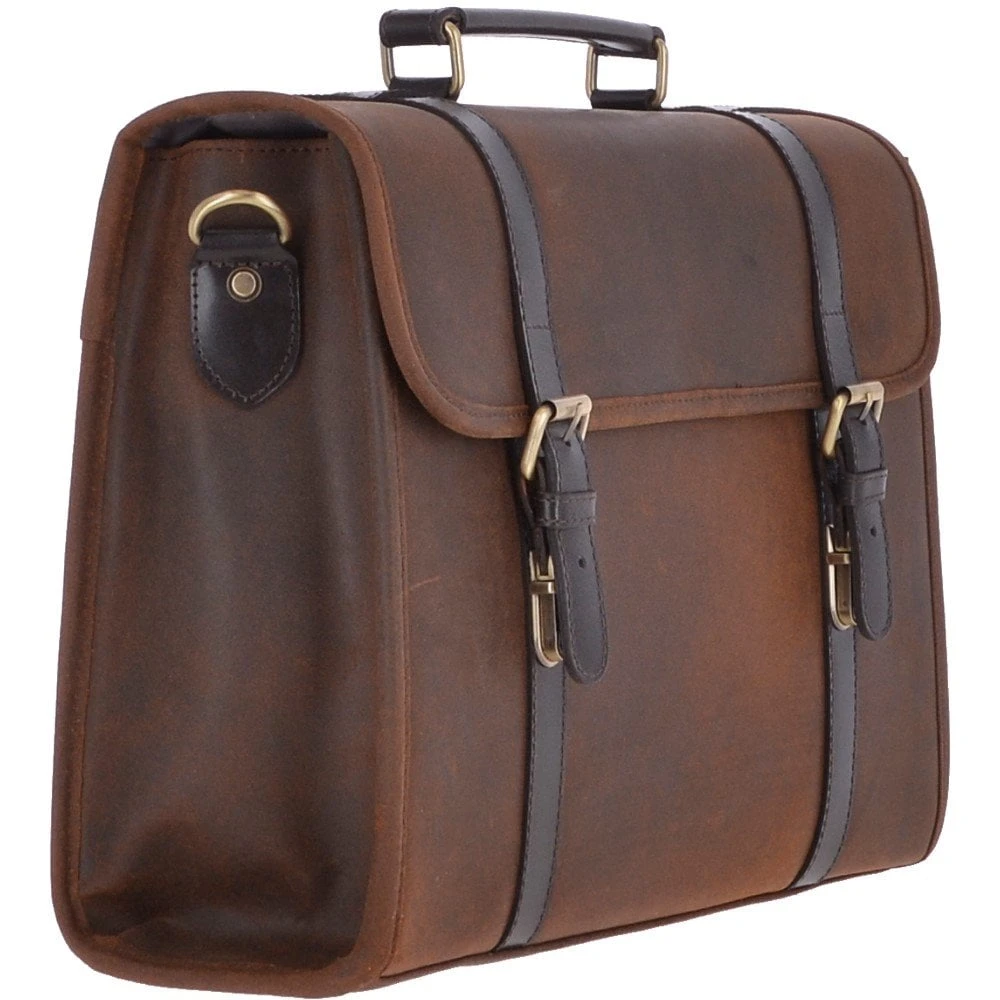 Vintage Oily Hunter Leather Briefcase Brown: Walter - Image 6