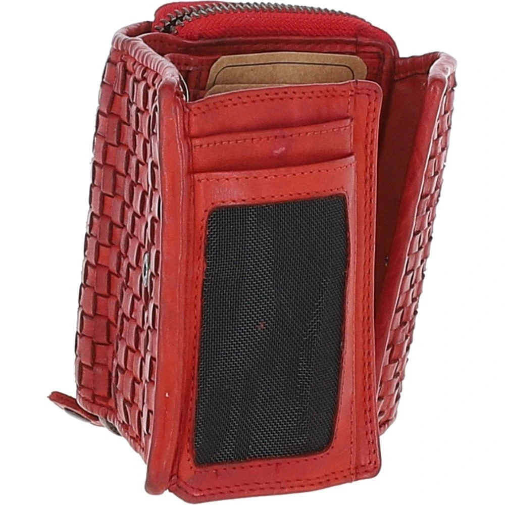 Vintage Woven Leather 7 Card Purse Red: D-82 - Image 4