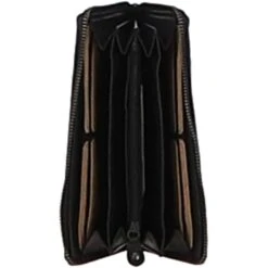 Vintage Woven Leather Zip Around Large 10 Card Coin Note Purse Black : D-81