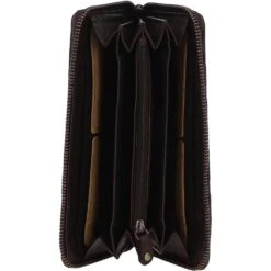 Vintage Woven Leather Zip Around Large 10 Card Coin Note Purse Dark Brown : D-81