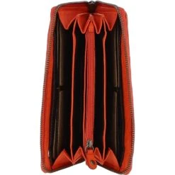 Vintage Woven Leather Zip Around Large 10 Card Coin Note Purse Orange : D-81