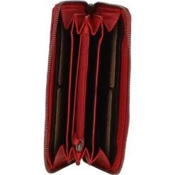 Vintage Woven Leather Zip Around Large 10 Card Coin Note Purse Red : D-81