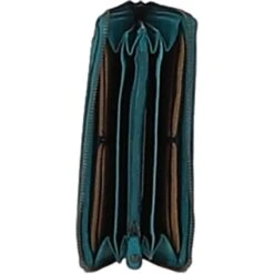 Vintage Woven Leather Zip Around Large 10 Card Coin Note Purse Turquise : D-81