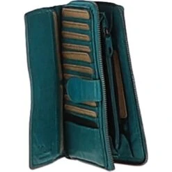 Vintage Woven Leather Zip Around Large 22 Card Coin Note Purse Turquise : D-84