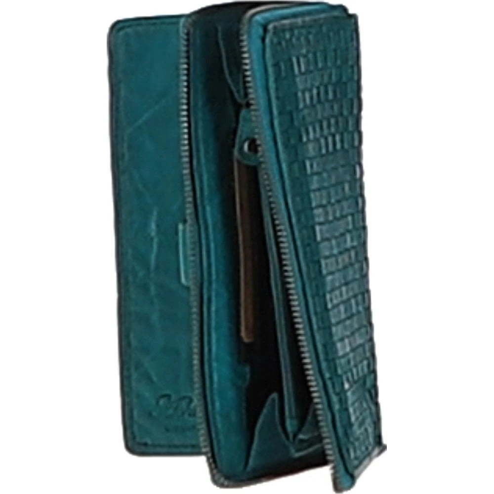 Vintage Woven Leather Zip Around Large 22 Card Coin Note Purse Turquise : D-84 - Image 2