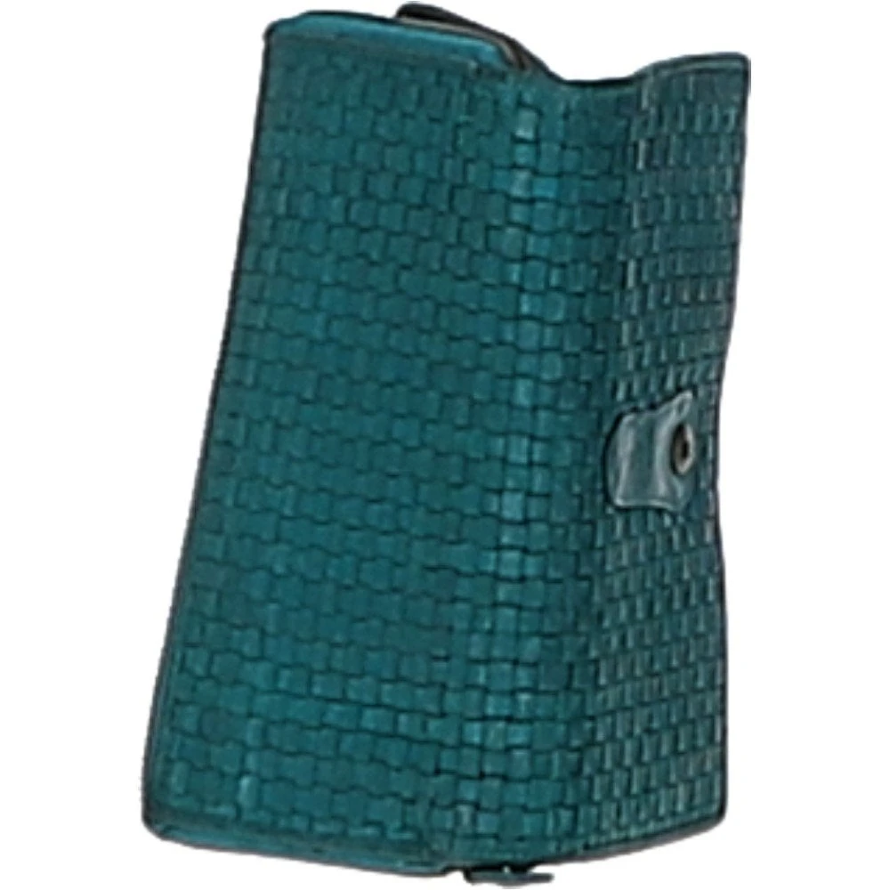 Vintage Woven Leather Zip Around Large 22 Card Coin Note Purse Turquise : D-84 - Image 3