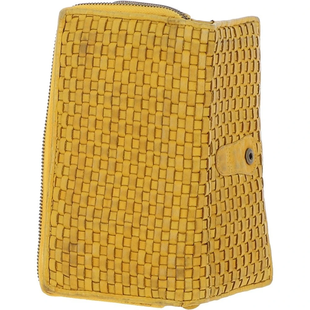Vintage Woven Leather Zip Around Large 22 Card Coin Note Purse Yellow: D-84 - Image 2