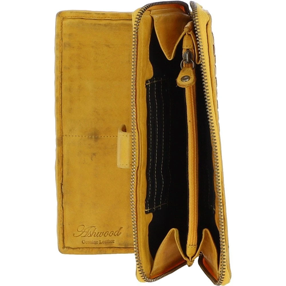 Vintage Woven Leather Zip Around Large 22 Card Coin Note Purse Yellow: D-84 - Image 3