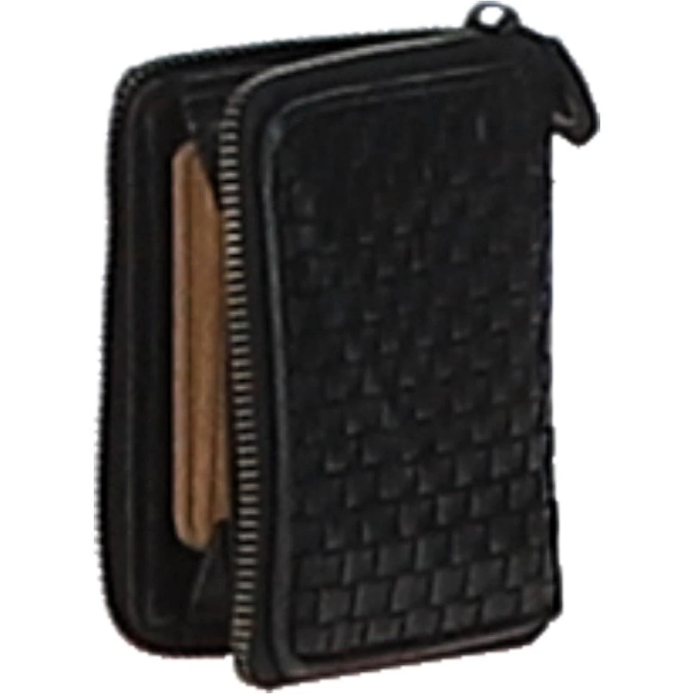 Vintage Woven Leather Zip Around Small 6 Card Coin Purse Black : D-80 - Image 2