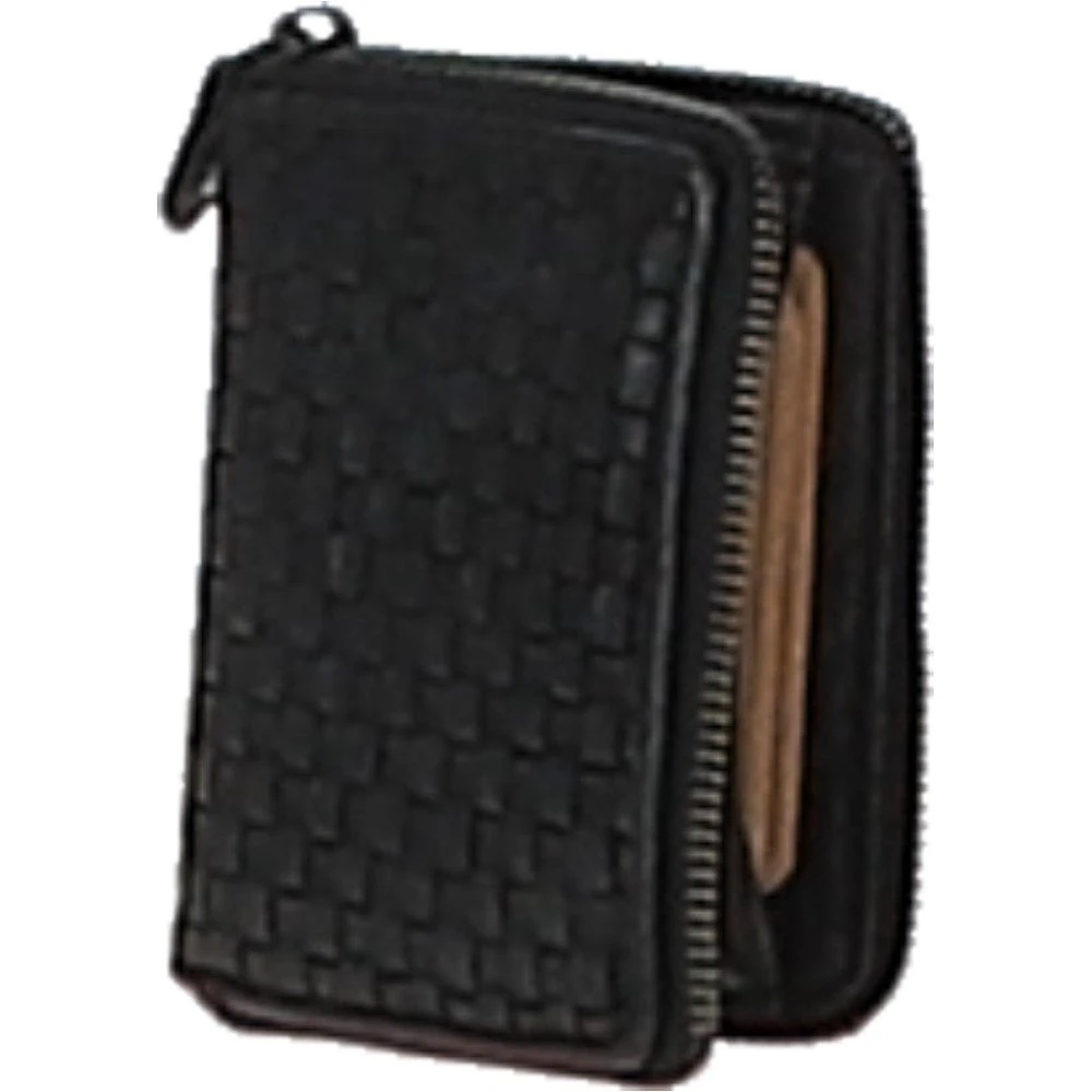 Vintage Woven Leather Zip Around Small 6 Card Coin Purse Black : D-80 - Image 4