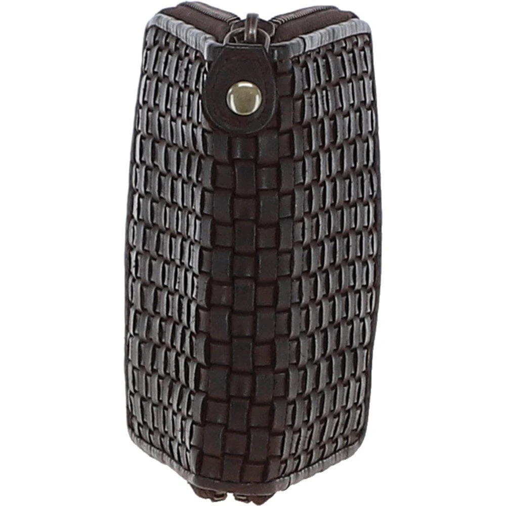 Vintage Woven Leather Zip Around Small 6 Card Coin Purse Dark Brown : D-80 - Image 2