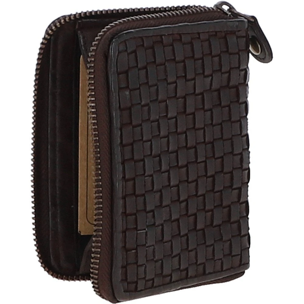 Vintage Woven Leather Zip Around Small 6 Card Coin Purse Dark Brown : D-80 - Image 3