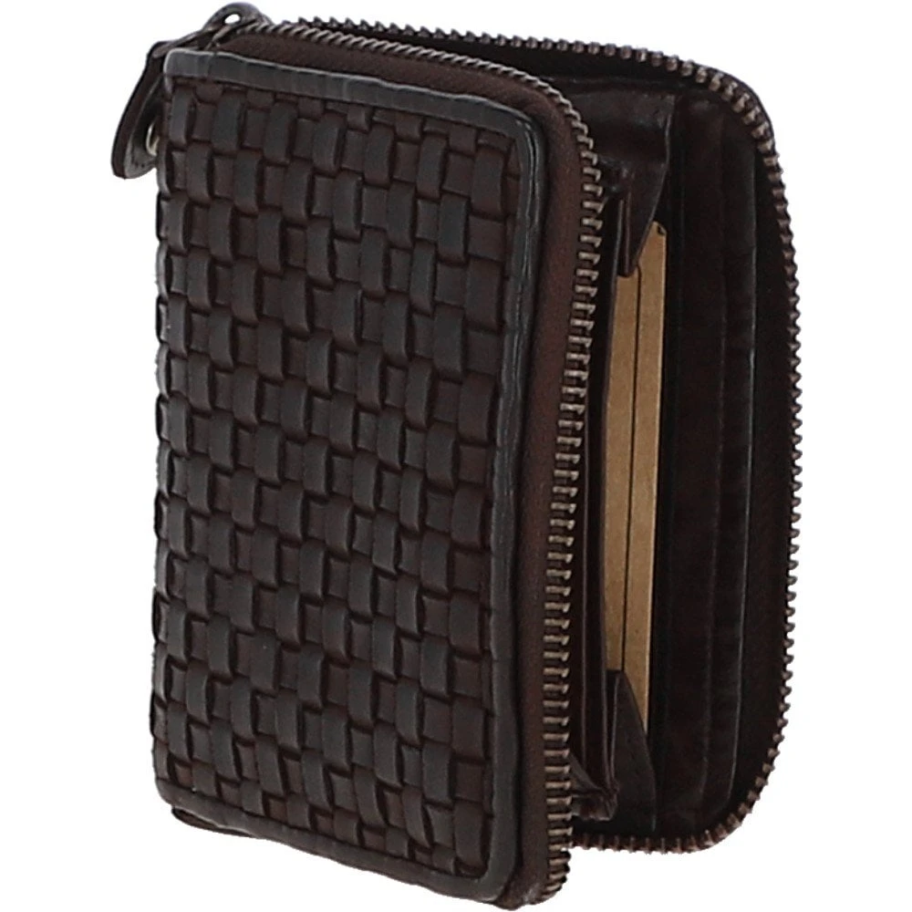 Vintage Woven Leather Zip Around Small 6 Card Coin Purse Dark Brown : D-80 - Image 4