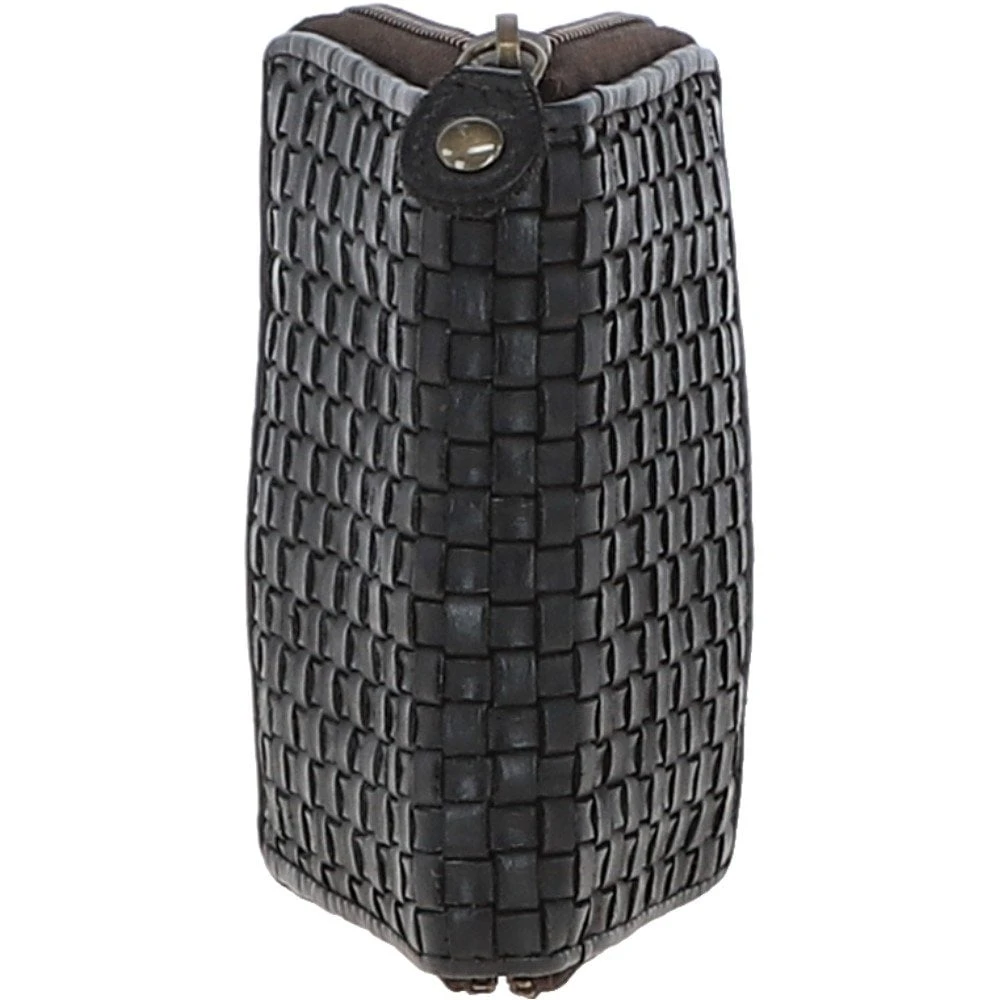Vintage Woven Leather Zip Around Small 6 Card Coin Purse Dark Grey : D-80 - Image 2