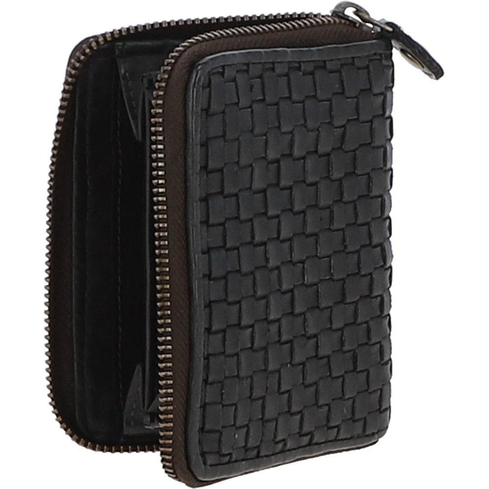 Vintage Woven Leather Zip Around Small 6 Card Coin Purse Dark Grey : D-80 - Image 3