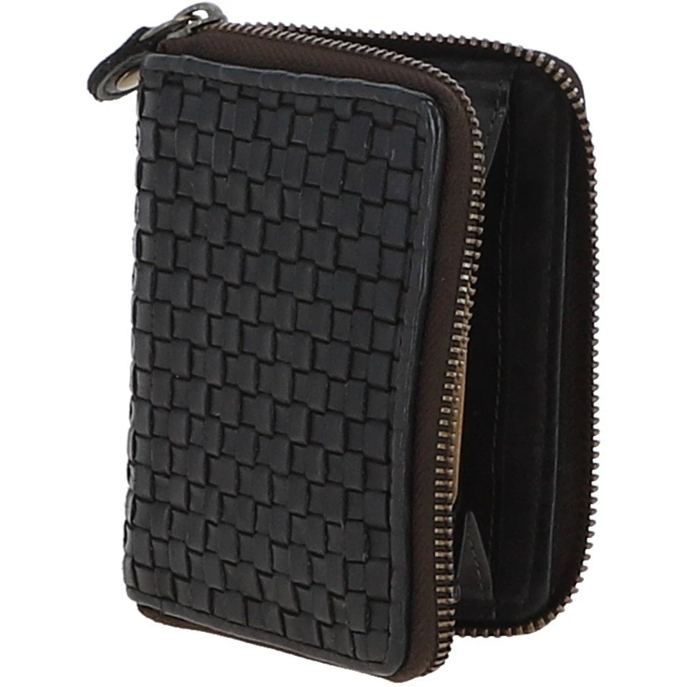 Vintage Woven Leather Zip Around Small 6 Card Coin Purse Dark Grey : D-80 - Image 4