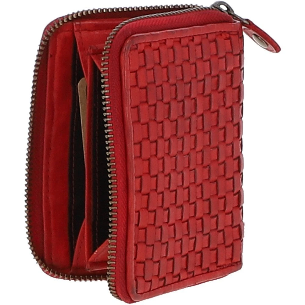 Vintage Woven Leather Zip Around Small 6 Card Coin Purse Red : D-80 - Image 3