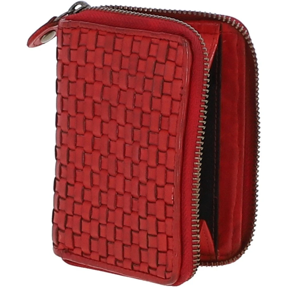 Vintage Woven Leather Zip Around Small 6 Card Coin Purse Red : D-80 - Image 4