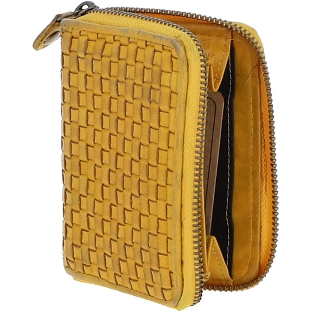 Vintage Woven Leather Zip Around Small 6 Card Coin Purse Yellow : D-80 - Image 4
