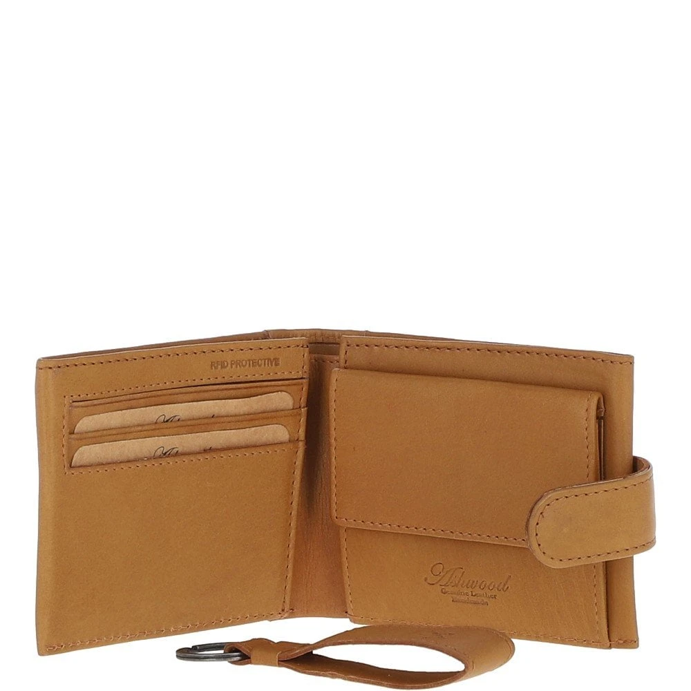 Waxy Leather RFID Wallet & Key Ring Set Cognac: W-85