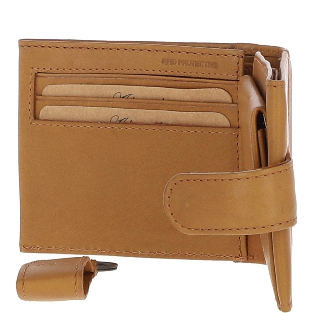 Waxy Leather RFID Wallet & Key Ring Set Cognac: W-85 - Image 2